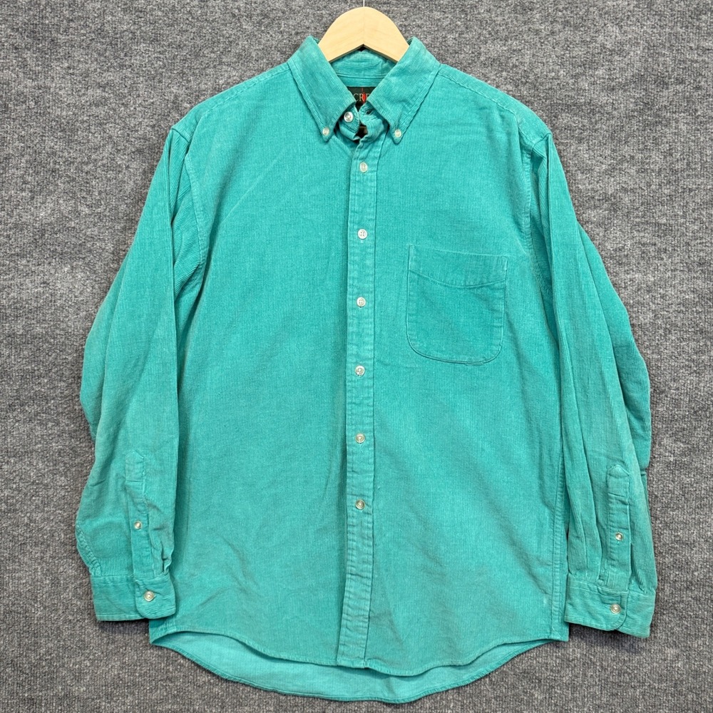 Vintage J.Crew Oarsman Mens Medium Button Down Shirt Teal Blue Cotton Corduroy